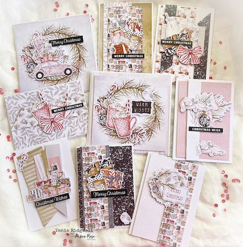 Pretty In Pink Christmas Cards - Tania Ridgwell Paper Rose Christmas Cards, Stampin Up Pink Christmas Cards, Pink Christmas Cards Handmade, Christmas Card Layouts, Pink Christmas Cards, Christmas Sweet Treats, Dt Projects, Chirstmas Decor, Rosé Christmas