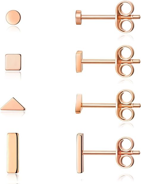 Amazon.com: Sterling Silver Stud Earrings for Women Men- 4 Pairs of Hypoallergenic Simple Geometric Small Stud Earring Set Tiny Circle Triangle Square Bar Stud Earrings Mini Cartilage Tragus Earrings(Rose Gold): Clothing, Shoes & Jewelry Cute Stud Earrings, Square Bar, Tanks Tops, Triangle Square, Geometric Studs, Womens Earrings Studs, Triangle Studs, Bar Stud Earrings, 1 Rose