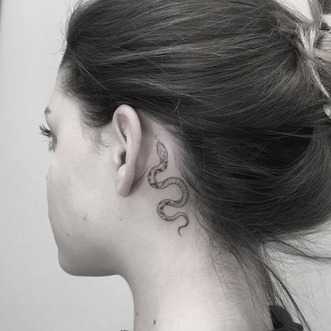 12 Snake Tattoo Ideas Behind Ear A Snake Tattoo, Chess Piece Tattoo, Small Snake Tattoo, Behind Ear Tattoos, Serpent Tattoo, Snake Tattoo Design, Pieces Tattoo, 4 Tattoo, Gorgeous Tattoos