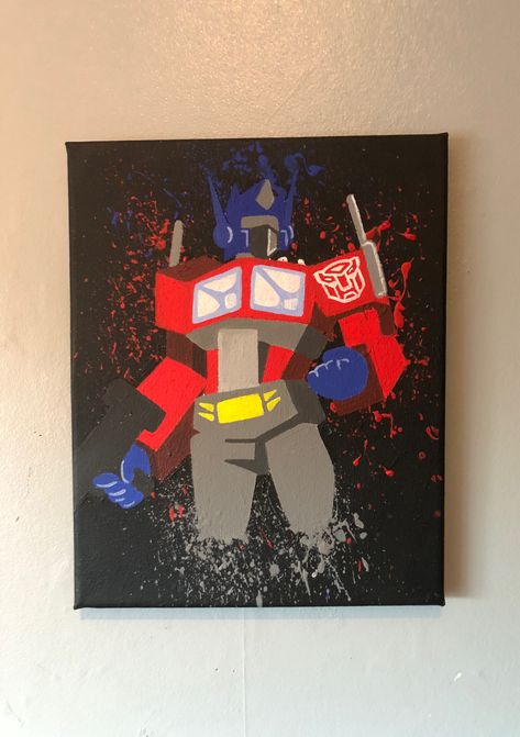 Transformers Painting Canvas, Optimus Prime Painting, Transformers Painting, Transformers Birthday Parties, Transformers Birthday, Experiments Kids, Blue Desk, Transformers Optimus, Transformers Optimus Prime