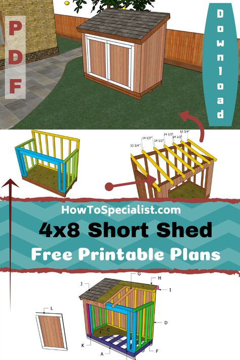 4x8 Short Lean to Shed - Free DIY Plans | HowToSpecialist - How to Build, Step by Step DIY Plans Diy Shed Plans 4x8, Diy Lean To Shed, Pole Garage, 4x8 Shed, Generator Shed, Small Shed Plans, Small Shed, Diy Storage Shed Plans, Shed Blueprints