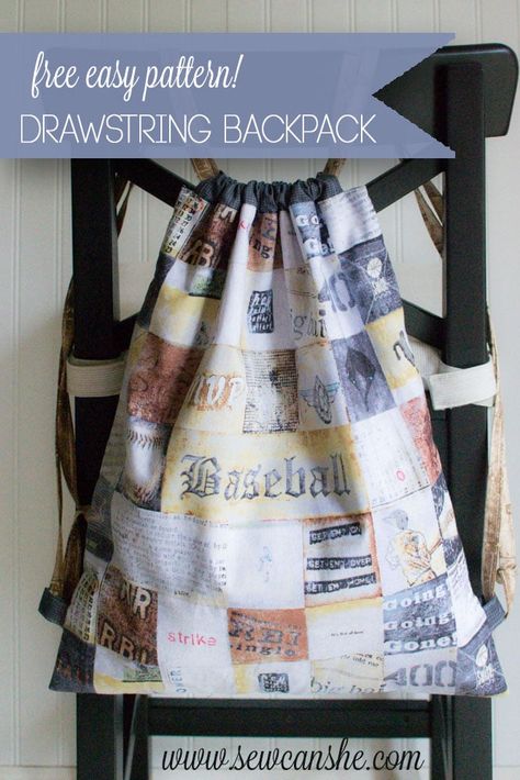 EASY PEASY DRAWSTRING BACKPACK {FREE SEWING TUTORIAL} STORY : SewCanShe Free Sewing Patterns for Beginners Sew Can She, Bags To Sew, Sewing Easy, Backpack Free, Bags To Make, Backpack Pattern, Sewing Tutorials Free, Carpet Bag, Kids Sewing