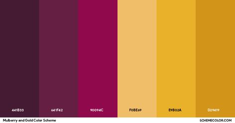 Mulberry And Gold Color Scheme » Gold Gold Red Color Palette, Red Gold Color Palette, Purple Gold Color Palette, Red And Gold Color Palette, Color Scheme Generator, Yoga Website, Web Design Color, Monochromatic Wedding, Gold Color Palette