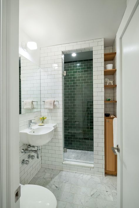 Photo 45 of 626 in Bath Ceramic Tile Photos - Dwell Glass Shower Doors Frameless, Shower Wall Tile, Custom Built Ins, Apartment Renovation, Room Tiles, Tiny Bathrooms, Small Bathroom Storage, Small Bathroom Ideas, Apartment Bathroom