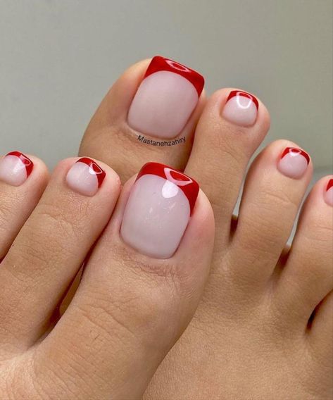 30 Cute Summer Toe Nail Designs To Make Your Feet Adorable Nails And Pedicure Ideas, Red And White Toe Nails, Red Toenail Designs, Cute Summer Toe Nails, Nail Classy, Ongles Beiges, Easy Toe Nail Designs, Toenail Designs Summer, Simple Toe Nails