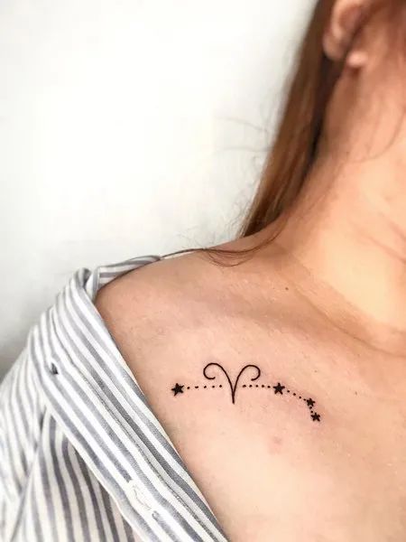 Aries Constellation Tattoo Aries Zodiac Tattoos Constellation, Astrology Tattoo Aries, Unique Aries Tattoo For Women, Aries Star Constellation Tattoo, Aries Tattoo Minimalist, Aries Tatoos, Aries Tattoo For Women, Aries Symbol Tattoos, Aries Zodiac Tattoos