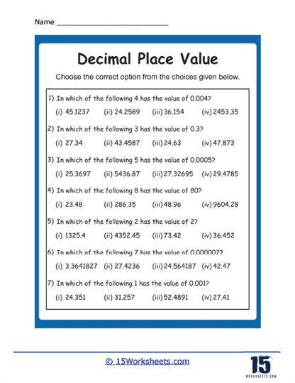 Place Value of Decimals Worksheets - 15 Worksheets.com Standard Form Math, Rounding Decimals Worksheet, Decimals Addition, Decimal Numbers, Mental Maths Worksheets, Place Value With Decimals, Math Decimals, Math Exercises, Decimals Worksheets