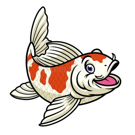 Koi Fish Cartoon, Red And White Koi Fish, White Koi Fish, Fish Cartoon, Koi Fish Drawing, Fish Drawing, Koi Art, Fox Squirrel, Yellow Fish