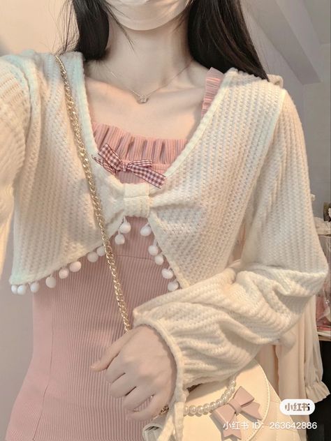 #softgirl #fashion #fashionstyle #clothes #chinese #pink #coquette #coquetteoutfit #outfits #coquettefashion #xiaohongshu Cream Outfit, Fashion Coquette, Cardigan Set, Cardigan Pink, Cardigan White, Kawaii Fashion Outfits, White Cardigan, Kawaii Clothes, Lolita Dress