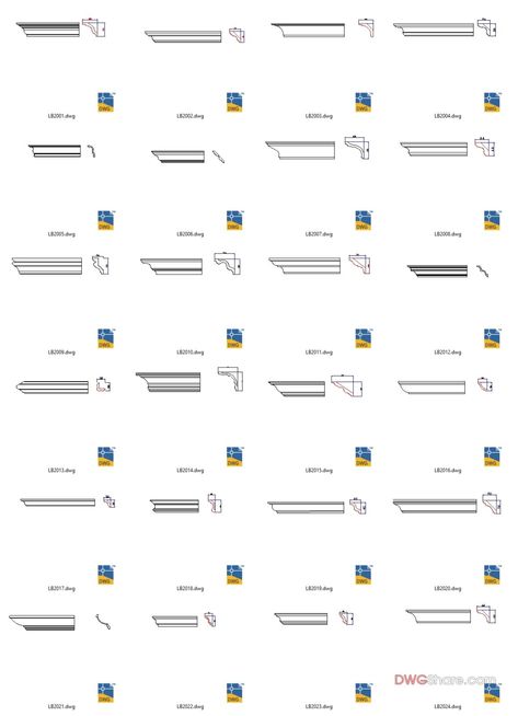 136.Autocad Drawing Of Cornices and molding For Download Window Molding Trim, Cornice Moulding, Window Molding, Cad Blocks, Autocad Drawing, Neoclassical, Cornice, New Classic, Moldings And Trim