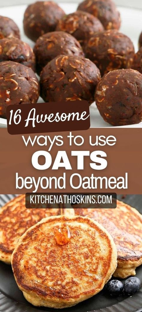 Discover rolled oats recipes beyond oatmeal for breakfast, snacks or even dessert. You will find healthy waffles, pancakes, cookies made with oat flour and even chocolate smoothies. If you are an oatmeal hater or just looking for ways to use oats when you've had enough oatmeal, then you are sure to oats recipes at kitchenathoskins.com. Easy Rolled Oats Recipe, Easy Quick Oats Recipes, Rolled Oats Recipe Healthy, Rolled Oats Recipes, Rolled Oats Recipe Breakfast, Quick Oats Recipes, Rolled Oats Breakfast, Oatmeal Kitchen, Summer Dishes Recipes