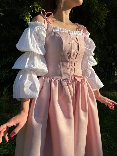 Pink Medieval Dress, Corset Dress Pink, Medival Outfits Women, Gown Victorian, Ren Faire Outfits, Dress Medieval, Fair Outfits, Medieval Wedding, Cottagecore Outfits