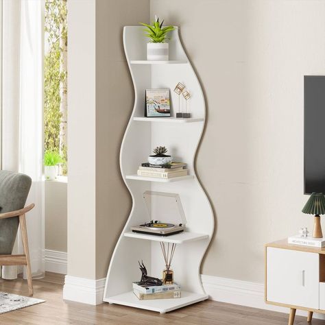 Wall Corner Shelves, Small Corner Shelves, Unique Bookcase, Corner Bookshelf, Shelf Modern, Wall Corner, Corner Bookshelves, Small Bookcase, House Deco