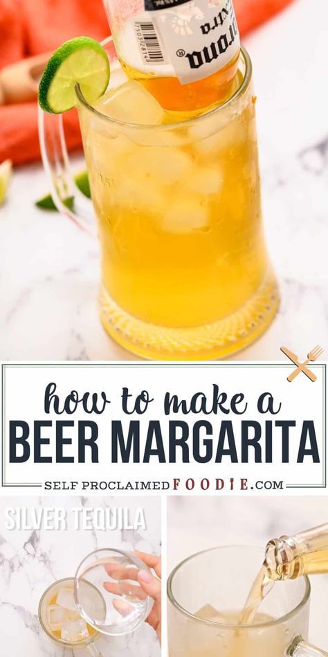 The ultimate cross between beer and cocktail, this BeerGarita combines Mexican beer with a freshly made margarita resulting in the perfect adult beverage. Beerita Recipe, Beergarita Recipe, Beer Margarita Recipe, Beer Margarita, Booze Drink, How To Make Margaritas, Mexican Beer, Delicious Drink Recipes, Margarita Cocktail