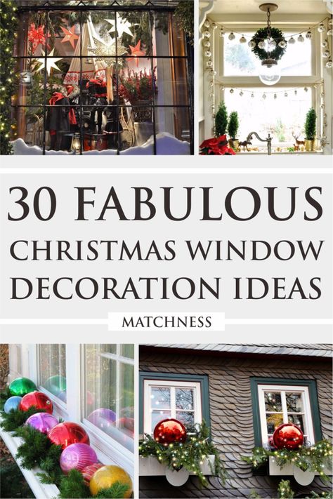 christmas tree christmas ornaments Christmas Exterior Window Decorations, Decorated Windows For Christmas, Decorate Windows For Christmas, Window Decoration Ideas, Outdoor Window Decor, Diy Christmas Window, Christmas Window Decoration, Christmas Window Lights, Window Wreath