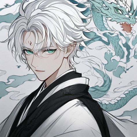 Anime Males With Long Hair, White Hair Green Eyes Anime Guy, Hot Anime Guy With Long Hair, White Hair Male Character Design, White Hair Male Oc, White Hair Oc Male, White Haired Male Character Art, White Haired Anime Guy, White Haired Male