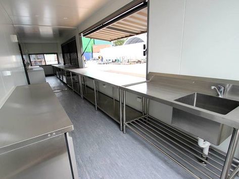 Used Modified Events Container - Special Projects Lab Kitchen, Caterers Kitchen, Food Containers Design, Kitchen Counter Design, Factory Layout, Shipping Container Restaurant, Container Restaurant, Container Cafe, Dirty Kitchen