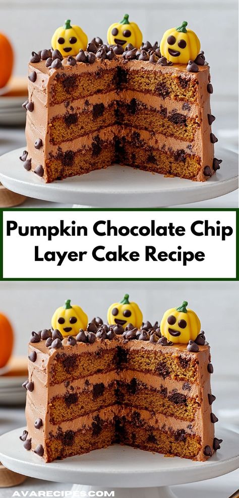 Craving a sweet treat that’s easy to make? Discover this Pumpkin Chocolate Chip Layer Cake recipe, featuring moist layers infused with pumpkin flavor and bursts of chocolate. It's an ideal dish for gatherings or cozy family dinners. Assorted Cheesecake, Pumpkin Chocolate Chip Cake, Halloween Monster Cookies, Dessert Ideas Simple, Monster Cookies Recipe, Rich Cheesecake, Cake Pumpkin, Tasty Cookies, Pumpkin Treats