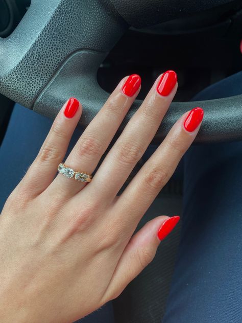 Dnd Red Mars Gel Polish, Red Nails September, Dnd 638 Red Mars, Popular Red Nails, Red Mars Nails, Bright Summer Red Nails, Fiery Red Nails, Neon Watermelon Nails, Red Spring Nails 2024