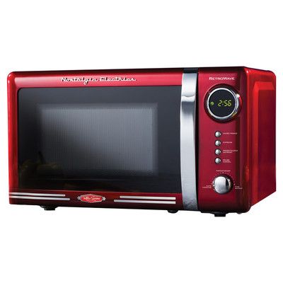 Nostalgia Electrics 0.7 Cu. Ft. 700W Countertop Microwave & Reviews | Wayfair Red Microwave, Countertop Microwave Oven, Chrome Door Handles, Stainless Steel Microwave, Countertop Microwave, Bottom Freezer, Microwave Ovens, Digital Clocks, Oven Cooking