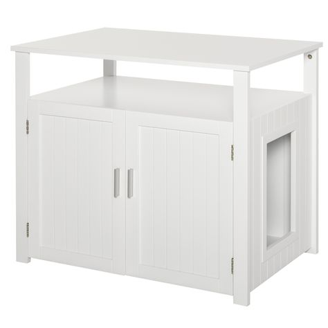 Free 2-day shipping. Buy PawHut Wooden Cat Litter Box Enclosure Furniture with Adjustable Interior Wall & Large Tabletop for Nightstand at Walmart.com Cat Box Furniture, Cat Litter Furniture, Nightstand White, Cat Litter Box Enclosure, Litter Box Furniture, Litter Box Enclosure, Cat Litter Box Furniture, Wood Cat, White Nightstand