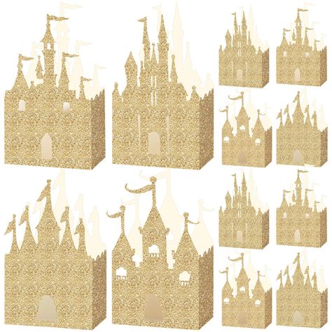 PRICES MAY VARY. Shiny castle: the castle is an indispensable part of a princess's party; These glitter princess party box is the shape of the castle; The 4 different styles of the castle look very attractive; It's an ideal way to decorate your party and make it even more glamorous What you'll get: package comes with 20 pieces castle-shaped candy boxes, a total of 4 different styles of castles, 5 pieces of each style; The castles are sparkling gold, looking very gorgeous, enough quantity to sati Gold Glitter Party, Castle Party, Princess Theme Birthday, Favor Boxes Birthday, Princess Party Decorations, Princess Decorations, Princess Party Favors, Disney Baby Shower, Princess Tea Party