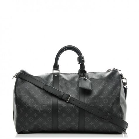 LOUIS VUITTON KEEPALL BANDOULIERE MONOGRAM ECLIPSE 45 BLACK/GREY. #louisvuitton #bags # Louis Vuitton Luggage Black, Louis Vuitton Keepall Black, Louis Vuitton Bandouliere, Louis Vuitton Duffle Bag, Cotton Travel Bag, Vintage Shirt Design, Louis Vuitton Keepall 45, Louis Vuitton Luggage, Cute Luggage