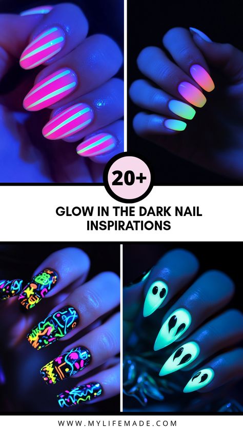 Looking to add a fun twist to your nail game? These glow in the dark nail design ideas let you express creativity both at day and night. Choose from an array of standout colors and unique patterns that will catch attention and showcase your personality. Whether you’re prepping for a bold night out or just want to add a playful touch to your daily look, these ideas are sure to inspire you. Explore various styles, from minimalist to intricate, and find the perfect glow to brighten your hands anytime! Glow In Dark Nails, Casual Nail Ideas, Dark Nail Designs, Gel Polish Designs, Neon Nail Designs, Fruit Nail Art, Dark Nail, Watermelon Nails, Casual Nails