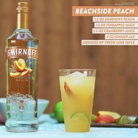 Smirnoff Recipes, Ciroc Recipes, Endive Recipes, Peach Vodka, Peach Drinks, Mackerel Recipes, Cranberry Juice Cocktail, Smirnoff Vodka, Happy Hour Drinks