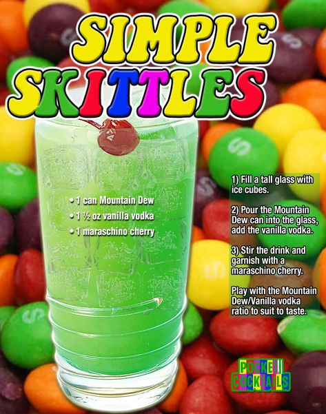 Skittles Drink, Pocket Cocktails, Drink Wall, Bartender Drinks, Alcholic Drinks, Liquor Recipes, Mix Drinks, Cocktail Drinks Alcoholic, Mixed Drinks Alcohol