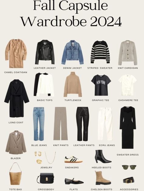 Create an effortless fall capsule wardrobe 2023 with these fall wardrobe essentials. Get classic capsule wardrobe inspiration plus tons of casual fall outfits for women that work for the mom, the minimalist, and the socialite who loves going out. Find a perfect mix of comfy, French flair, neutrals, leggings, denim, and versatile closet staples! Casual Classic Style Fall Outfits, Women's Capsule Wardrobe, Capsule Wardrobe For University, Fall 24 Capsule Wardrobe, Casual Comfy Outfits For Women, Black Capsule Wardrobe Minimal Classic, Capsule Wardrobe Staples, Women’s Wardrobe Capsule, Casual Classic Outfits For Women