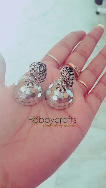 Mirror Jhumkas, Fabric Earrings Diy, Beaded Hoop Earrings Tutorial, Hoop Earrings Tutorial, Mirror Earrings, Terracotta Jewellery Making, Halloween Costume Jewelry, Silk Thread Earrings, Jhumka Designs