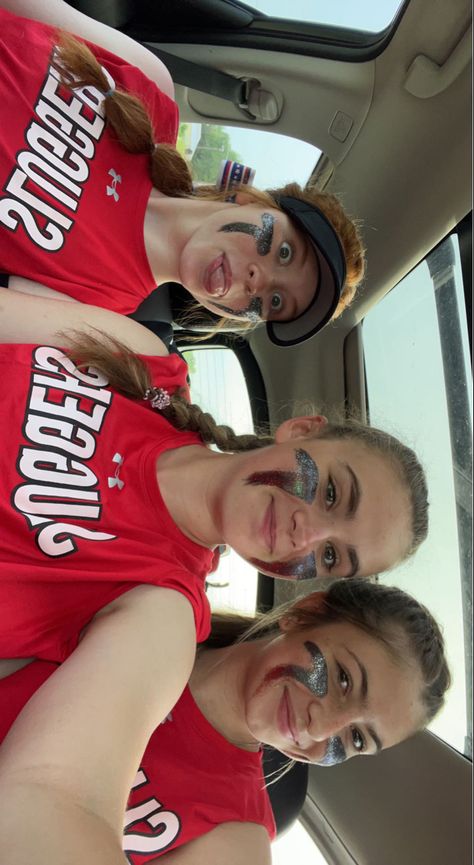 Eyeblack Softball Designs, Eye Black Sports, Baseball Eye Black, Football Eye Black, Eye Black Softball, Eye Black Designs, Soccer Hair, Softball Outfits, Softball Hairstyles