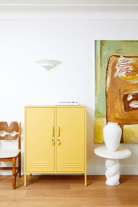 We're seeing Millennial grey replaced by warm white and beige by Butter yellow. Learn how to step away from sterile, harsh colour palettes and instead into warm, rich tones and textures with Mustard Made lockers instead.   #mustard #mustardmade #mustardmadelockers #lockers #storage #dopaminedecor #beigefreecolours #beigefreeneutrals Toy Cupboard, Berry Blush, Mustard Made, Green Dinner Plates, Home Lockers, Pretty Storage, Inside Door, Home Organisation, Square Photos