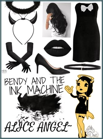 Alice Angel Halloween Costume, Bendy And The Ink Machine Costume, Bendy Costume, Costume Ideas For Black Hair, Alice Angel Costume, Halloween Costume Ideas Black Hair, Fantasias Pro Halloween, Alice Angel Cosplay, Black Hair Halloween Costumes Ideas