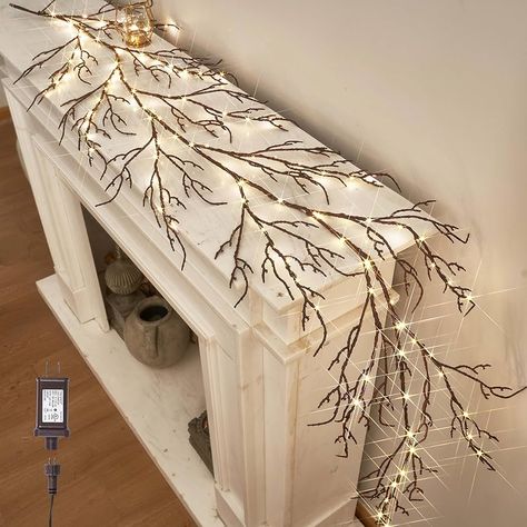 Amazon.com: LITBLOOM Lighted Brown Garland 6FT 120 LED Fairy Lights Plug in, Willow Vine Garland with Lights for Indoor Outdoor Home Fireplace Wall Easter Christmas Decoration : Home & Kitchen Winter Fireplace Decor, Twig Garland, Garland With Lights, Vine Garland, Holiday Dining Table, Bark Texture, Christmas Fireplace Decor, Christmas Mantel Decorations, Unique Christmas Decorations