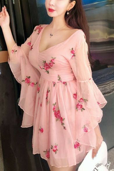 Women new Trendy floral print sleeve mini A-Line Pleated gorgeous looking dress for women Pink Dress Short, 파티 드레스, Light Pink Dress, Net Dress, Pink Summer Dress, Flowers Embroidery, Sleeves Designs For Dresses, Summer Vintage, Women Pink