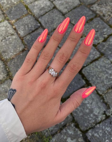 Spring Summer Nails 2024 Trends, Bright Chrome Nails, Summer Chrome Nails 2024, Summery Nails 2024, Trends Nails, Inspiration Nails, 2024 Nails, Peach Nails, Chrome Nails Designs