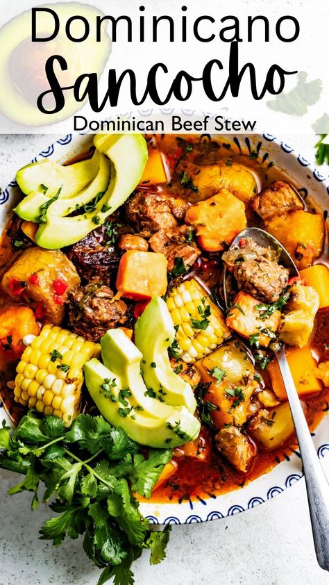 Beef Sancocho Recipe, Dominican Crockpot Recipes, Authentic Dominican Food Recipes, Dominican Republic Recipes, Dominican Dinner Recipes, Spanish Meals Dinners, Dominican Republic Food Recipes, Dominican Dinner Ideas, Dominican Beef Recipes