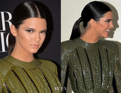 Kendall Jenner Hairstyles, Middle Part Slick Back, Red Carpet Ponytail, Jenner Hairstyles, Slick Back Ponytail, Back Ponytail, Kendall Jenner Hair, Style My Hair, Slick Ponytail