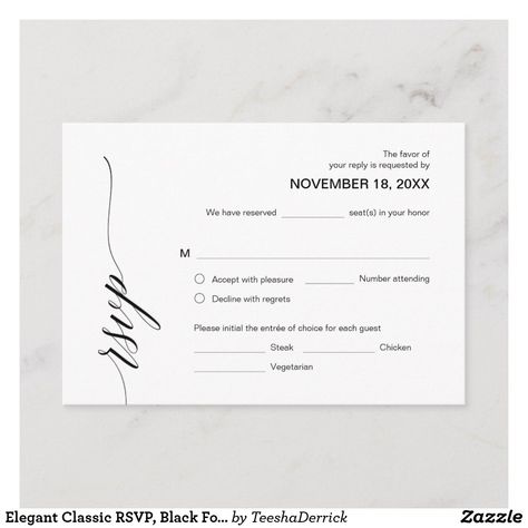 Elegant Classic RSVP, Black Font, Respond Enclosure Card Wedding Reply Cards, Reserved Seating, Song Request, Free Birthday Card, Wedding Rsvp Cards, Elegant Calligraphy, Rsvp Wedding Cards, Wedding Rsvp, Response Cards