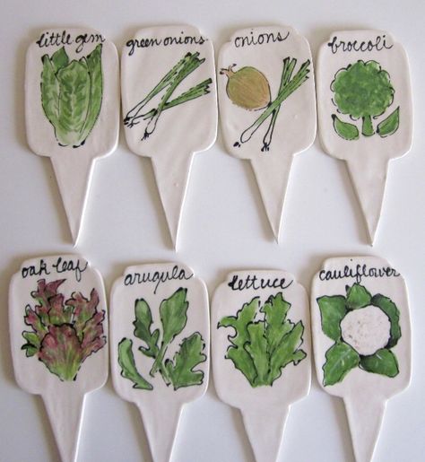 Garden Markers Diy, Vegetable Garden Markers, Clay Plant, Garden Marker, Herb Markers, Garden Tags, Garden Labels, Ceramic Garden, Plant Stakes