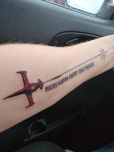 Carry On Tattoo, Weight Tattoo, Swordfish Tattoo, Cowboy Bebop Tattoo, Youre Gonna Carry That Weight, On Tattoo, Marvel And Dc Characters, Tattoo Sleeve Designs, Cowboy Bebop