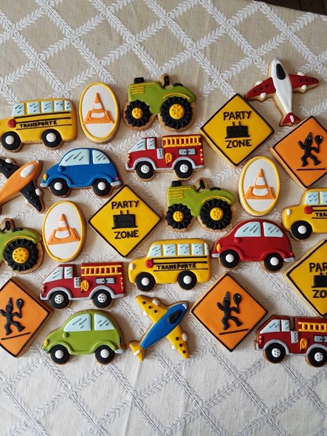 Transportation Cookies Birthday Parties, Transportation Balloon Garland, Transportation Birthday Cookies, Transportation Cookies Decorated, Transportation Party Theme, Vehicle Themed Birthday Party, Transportation Theme Birthday Party, Transportation Birthday Theme, Transportation Cookies