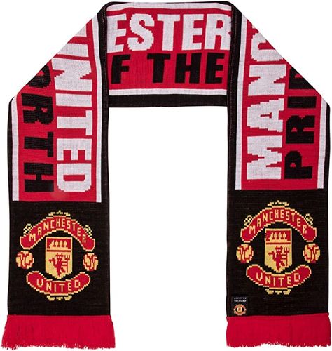 $25.70 FREE Returns Hand Wash Only Officially licensed - Authentic EPL 4 1/2 feet woven 2 sided knit scarf with club crest at each end Quality guaranteed Soccer Scarf, Double Fringe, Scarf Knitted, Cooling Scarf, Manchester United Football, Football Gift, Branded Scarves, Black Pride, Football Gifts