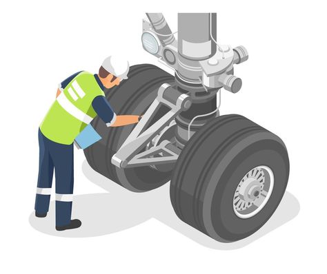 Aircraft engineer checking landing gear technicians service engineering maintenance airplane airport worker isometric isolated on white Aircraft Maintenance Technician, Airport Worker, Aircraft Maintenance Engineer, Airplane Wallpaper, Aircraft Maintenance, Landing Gear, Transportation, Aircraft, Engineering