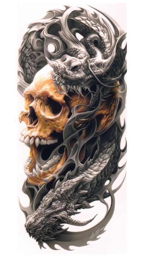 Dragon Skull Tattoo, Cool Skull Drawings, Skull Art Tattoo, Dragon Skull, Skulls Drawing, Dark Art Tattoo, Skull Tattoo Design, Creepy Art, Skull Tattoos