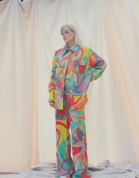 Maximalist Fashion, Colorful Clothing, Embellished Shirt, Belted Pants, Wool Shirt, Colorful Fashion, Fashion Prints, Pre Order, Outfit Inspirations