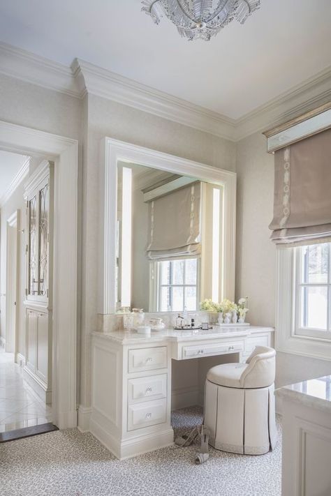 Built In Vanity In Bedroom, Luxury House Interior, Master Vanity, Neoclassical Interior Design, Built In Vanity, Closet Vanity, Drawing Room Decor, Neoclassical Interior, Dressing Table Design