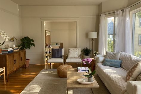 Small and Soothing San Francisco Rental Photos | Apartment Therapy San Francisco Living Room, Nancy Myers Homes, Nancy Myers, Movie Vibes, Cozy Apartment Living Room, San Francisco Interiors, San Francisco Apartment, Peaceful Living, Minimalist Apartment